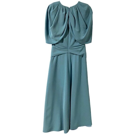 Lela Rose Robin’s Egg Blue Capelet Crepe Midi Dress Size 6 Formal - Picture 2 of 14